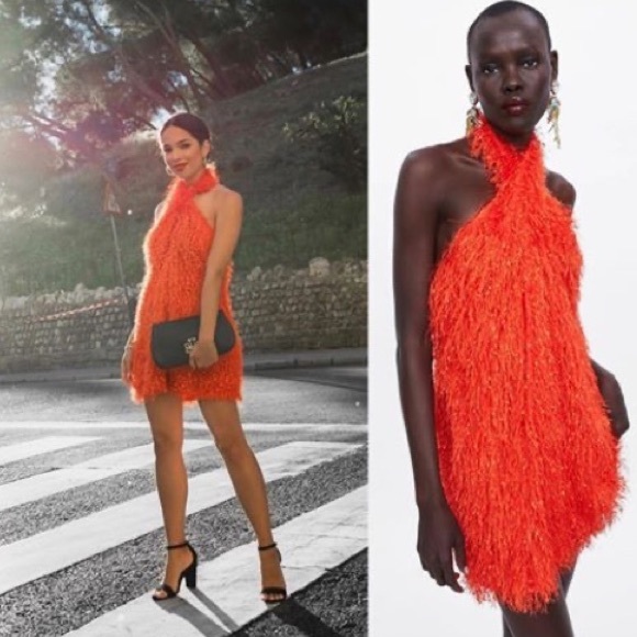 Zara Dresses & Skirts - Zara Blogger Fav Orange Textured Halter Dress NWT